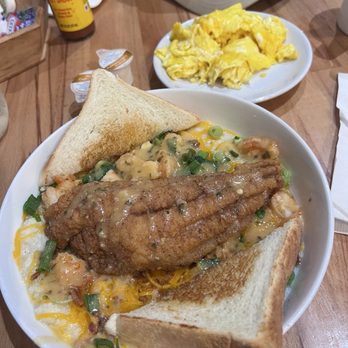 J's Breakfast Club - Scrimp and grits with fried catfish on top - Breakfast & Brunch Near Me - Gary, Indiana