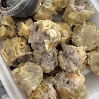 Full House Seafood Restaurant - 4 orders of Sio Mai with a little bit of black vinegar in the container. - Dim Sum Near Me - Arcadia, California