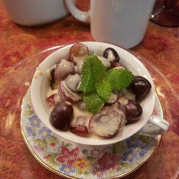 Eureka Street Inn - Breakfast morning 1, fruit starter - grapes in a sweet yogurt sauce (with brown sugar maybe?) - Hotels Near Me - Sutter Creek, California Eureka Street Inn - Breakfast morning 1, fruit starter - grapes in a sweet yogurt sauce (with brown sugar maybe?) - Hotels Near Me - Sutter Creek, California