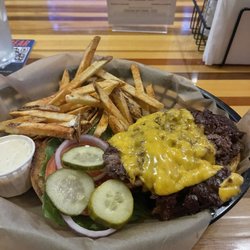 Wilbo Burgers, Brats & Beer - Build a burger: 2 patties with everything +bacon and cheddar cheese