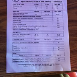 Rollies BBQ - Printed menu of Rollie's