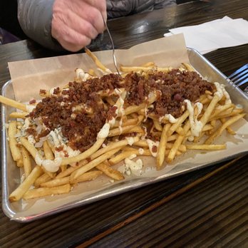 Bangers & Brews - Westside - Their Gorgonzola bacon cheese fries! Absolutely bomb and a ridiculous portion. Highly recommend. - German Near Me - Bend, Oregon