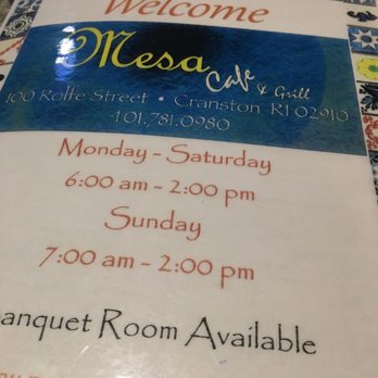 Mesa Cafe and Grill - The hours they are open and yummy brunch - Breakfast & Brunch Near Me - Cranston, Rhode Island Mesa Cafe and Grill - The hours they are open and yummy brunch - Breakfast & Brunch Near Me - Cranston, Rhode Island