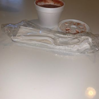 El Rancho Mexican Grill - This is the amount of salsa you get when you call in an order. I placed the plastic wear next to the cup for size reference. - Mexican Near Me - Denham Springs, Louisiana