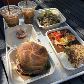 Taurus Ox - Lao Burger, Thom Khem, Papaya Salad, and Lao Iced Espresso 12 oz - Laotian Near Me - Seattle, Washington Taurus Ox - Lao Burger, Thom Khem, Papaya Salad, and Lao Iced Espresso 12 oz - Laotian Near Me - Seattle, Washington
