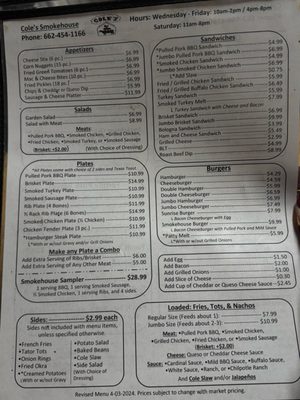 Menu photo 3 Cole's Smokehouse Belmont, MS Menu photo 3 Cole's Smokehouse Belmont, MS