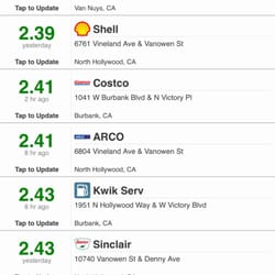 Shell - Comparative prices for regular gas. This gas station is the top one on the list at $3.99 a gallon.