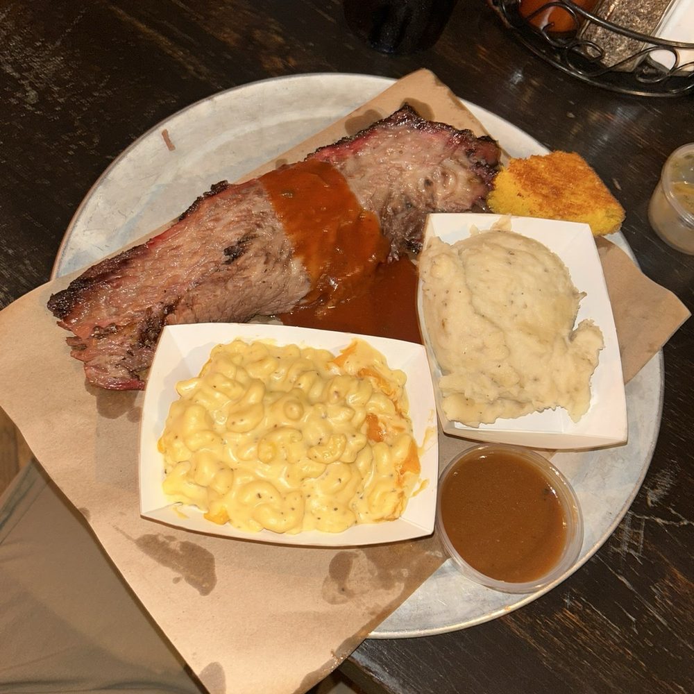 Dinosaur Bar-B-Que - Brisket plate with mac and mashed potatoes - Barbeque Near Me - Troy, New York Dinosaur Bar-B-Que - Brisket plate with mac and mashed potatoes - Barbeque Near Me - Troy, New York