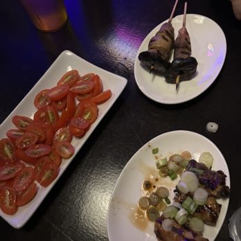 Chung Dam - tomato salad, chicken scallion skewer, mushroom skewer - Korean Near Me - Annandale, Virginia