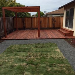 Soft lawn to plan on and a nice wooden deck for entertaining.