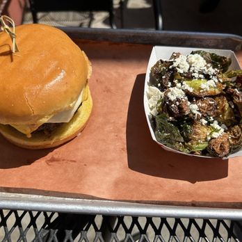Fox Bros. Bar-B-Q - Smoked cheeseburger with Brussels sprouts - Barbeque Near Me - Atlanta, Georgia Fox Bros. Bar-B-Q - Smoked cheeseburger with Brussels sprouts - Barbeque Near Me - Atlanta, Georgia