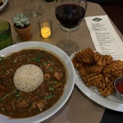 Gumbo and waffle fries