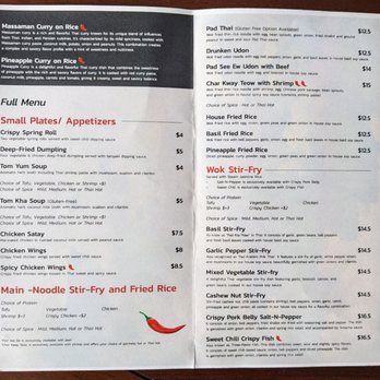 Yeah Siam - Menu as of November 2023 - Thai Near Me - Blacksburg, Virginia