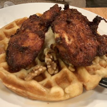 Altea's Eatery - Chicken&Waffle, plenty of delicious sauce hiding underneath - Breakfast & Brunch Near Me - Worcester, Massachusetts