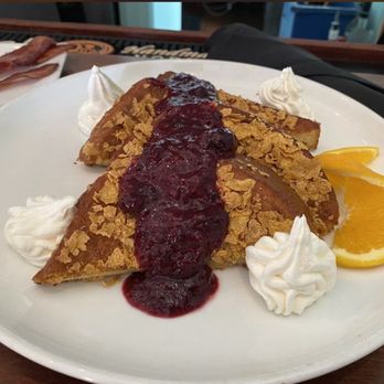 Bagatelle - Cornflake encrusted French toast with berry compote - Seafood Near Me - Key West, Florida Bagatelle - Cornflake encrusted French toast with berry compote - Seafood Near Me - Key West, Florida