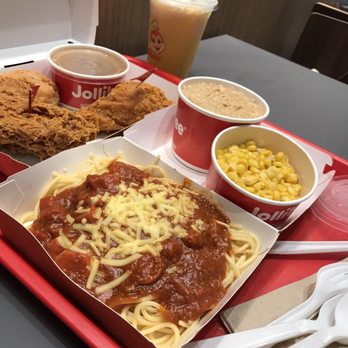 Jollibee - 3-pc Chickenjoy, Jolly Spaghetti, Adobo Rice, Buttered Corn, plus Pineapple Float - Fast Food Near Me - New York, New York Jollibee - 3-pc Chickenjoy, Jolly Spaghetti, Adobo Rice, Buttered Corn, plus Pineapple Float - Fast Food Near Me - New York, New York