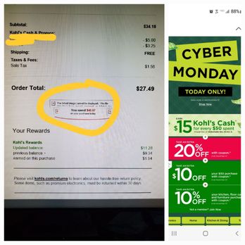 Kohl's - Kohl's Cyber Monday I Used 20% Off + $10.00 Cash with online shopping.  I Saved $48.00 On 3 items!     11/27/2023 - Department Stores Near Me - STERLING HEIGHTS, Michigan