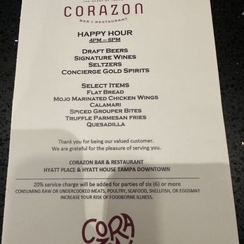 Corazon - Happy hour menu - Wine Bars Near Me - Tampa, Florida Corazon - Happy hour menu - Wine Bars Near Me - Tampa, Florida