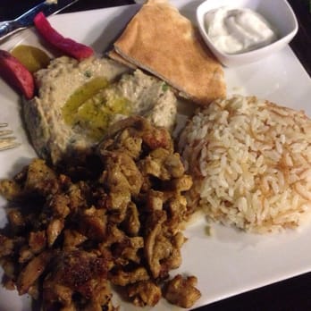 Dvine Mediterranean Experience - Brea - Chicken shawarma + rice + baba ganoush $11 - Mediterranean Near Me - Brea, California