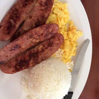 Eggs 'n Things - Waikiki Beach Eggspress - Mango chicken sausage with scrambled eggs and rice. - Breakfast & Brunch Near Me - Honolulu, Hawaii