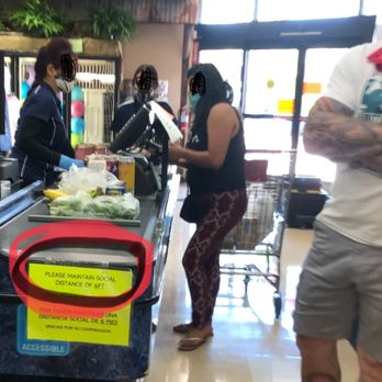 Major Market - Clearly, the signs posted all over the store say 6 feet distance, but this is not. Multiply this by how many people per day = risk. - Grocery Near Me - Fallbrook, California