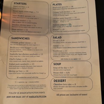 Madcats - Menu - Music Venues Near Me - Palatine, Illinois