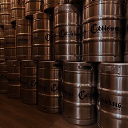 Cobblehaus Brewing Company - Cool Kegs by the bathroom