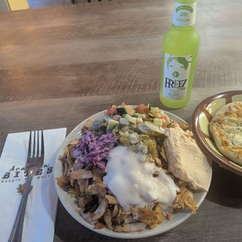 Arabian Bites - Chicken ahwarma with hummus, toom veggies on rice - Middle Eastern Near Me - Albuquerque, New Mexico Arabian Bites - Chicken ahwarma with hummus, toom veggies on rice - Middle Eastern Near Me - Albuquerque, New Mexico