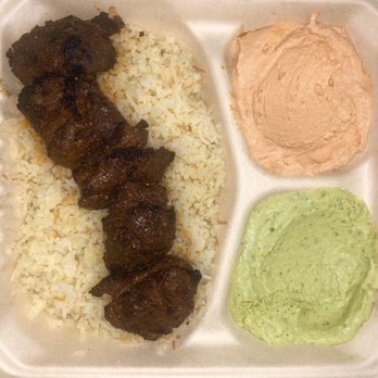 Hummus Labs - Filet Mignon Platter (tomato habanero hummus and cilantro jalapeño hummus) - Mediterranean Near Me - Pasadena, California
