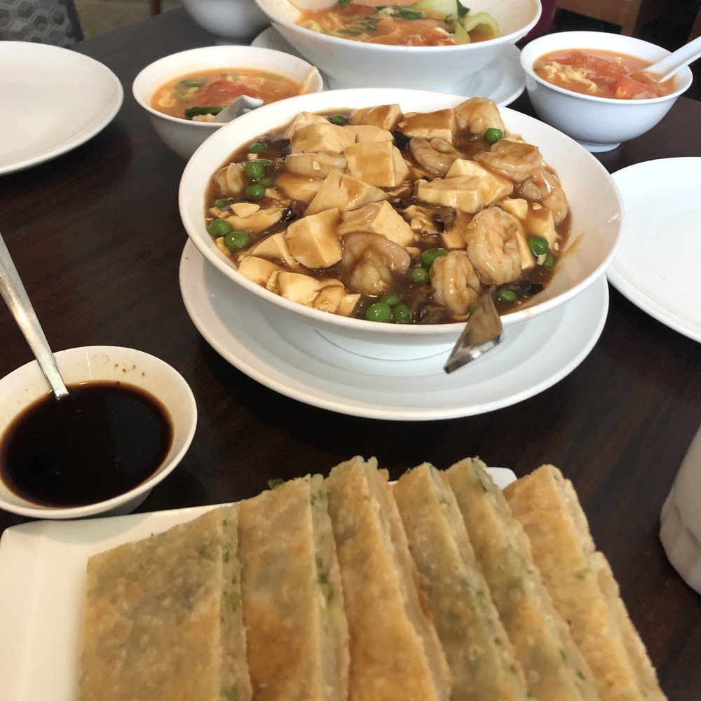 Baby shrimp with tofu (above), homemade scallion pancakes (bottom) Baby shrimp with tofu (above), homemade scallion pancakes (bottom)