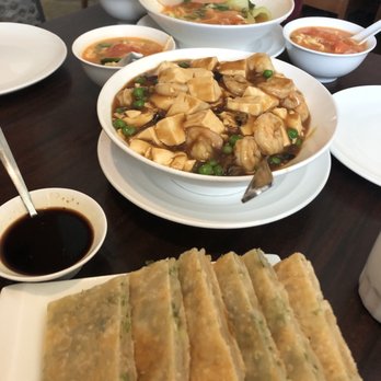 Beijing Chinese Dining - Baby shrimp with tofu (above), homemade scallion pancakes (bottom) - Chinese Near Me - Lexington, Massachusetts