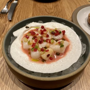 Tavernetta - CRUDO | Nantucket Bay Scallop, Blood Orange, Basil Oil - Italian Near Me - Denver, Colorado Tavernetta - CRUDO | Nantucket Bay Scallop, Blood Orange, Basil Oil - Italian Near Me - Denver, Colorado