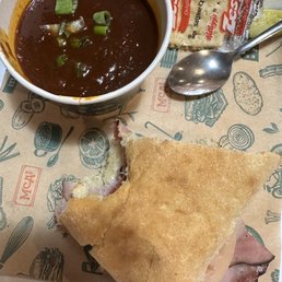 The soup is Tomato bisque which tasted like gravy .when I asked If it was tomato I was told It's burnt The soup is Tomato bisque which tasted like gravy .when I asked If it was tomato I was told It's burnt