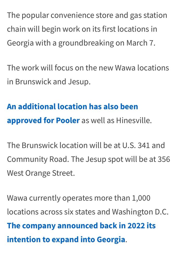 WAWA Updated March 2024 US341 & Community Rd, Dock Junction