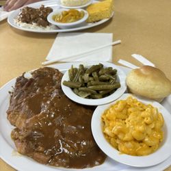 Arlene’s Kountry Kitchen - Smothered porkchops plate and beef tips and rice plate