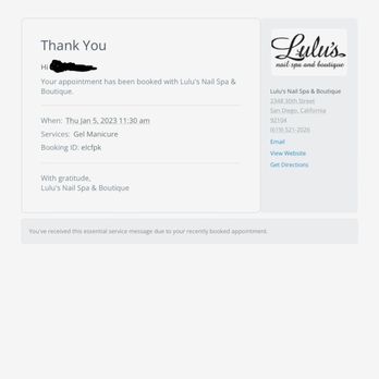 Lulu's Nail Spa & Boutique - Nothing stating Less than 24hr Notice Cancellation Fee. - Nail Salons Near Me - San Diego, California Lulu's Nail Spa & Boutique - Nothing stating Less than 24hr Notice Cancellation Fee. - Nail Salons Near Me - San Diego, California