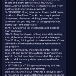 Frio Fun - Final of three texts inside of 30-day cancellation window stating more things not provided. - Vacation Rentals Near Me - Concan, Texas