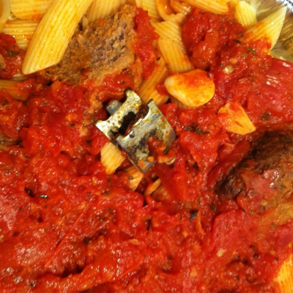 Look at what we found in the penne. Look at what we found in the penne.