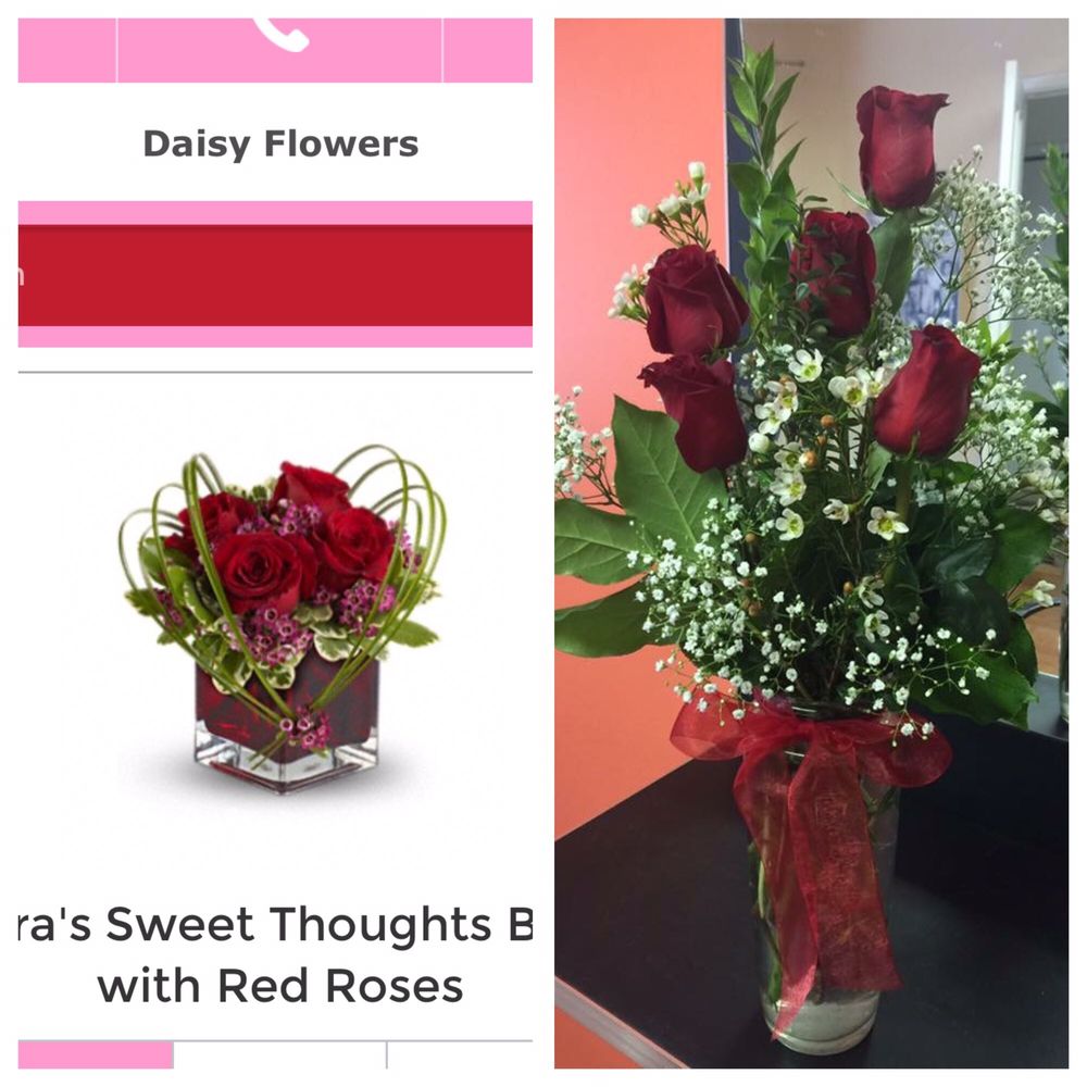 Daisy Flowers - I paid $70 something to get the left one on the picture and they deliver cheap roses cheap arrangement on the right picture. - Florists Near Me - London, Ontario Daisy Flowers - I paid $70 something to get the left one on the picture and they deliver cheap roses cheap arrangement on the right picture. - Florists Near Me - London, Ontario