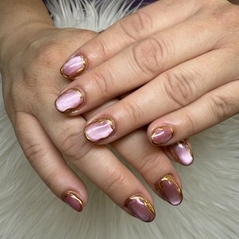 TD Nail Studio - Cat eye #33 with Gold design - Nail Salons Near Me - Chatsworth, California TD Nail Studio - Cat eye #33 with Gold design - Nail Salons Near Me - Chatsworth, California