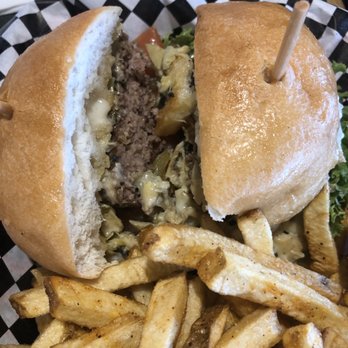 The Kenney Store - Spinach artichoke burger. A Kenney Store classic. - Cocktail Bars Near Me - Kenney, Texas