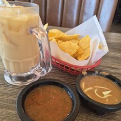 Las Margaritas Cocina & Cantina - Absolutely fresh and delicious chips with salsa and bean dip (complimentary) and a huge orchata!