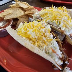 Call of the Canyon Cafe - The Taco Tuesday BBQ Pork tacos, topped with coleslaw and a generous helping of shredded cheese. Delicious!