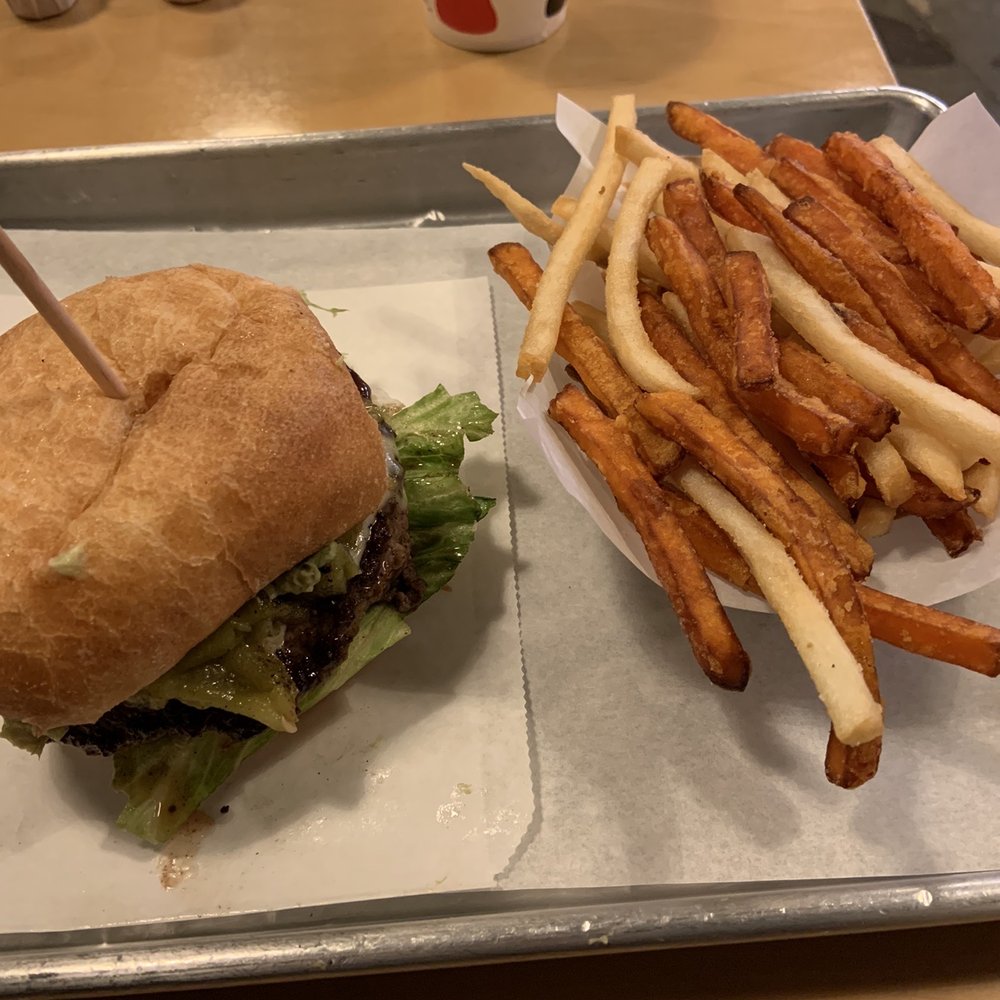 CHOM Burger - Green Chile Avocado Burger and 50/50 fries - Burgers Near Me - Provo, Utah