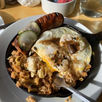 Kehaulani's Cafe - Wow! Portuguese sausage with Kimchi fried rice and eggs. Tasty picked cucumber and drizzled gravy on top. - Breakfast & Brunch Near Me - Vallejo, California Kehaulani's Cafe - Wow! Portuguese sausage with Kimchi fried rice and eggs. Tasty picked cucumber and drizzled gravy on top. - Breakfast & Brunch Near Me - Vallejo, California