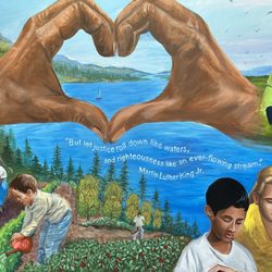 Jose Solis Creative Art Services - "Let justice flow like water" Mural painting detail Portland MFS