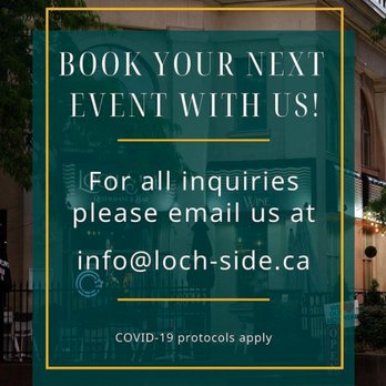 Loch-Side - a sign that reads, book your next event with us - Scottish Near Me - Burlington, Ontario