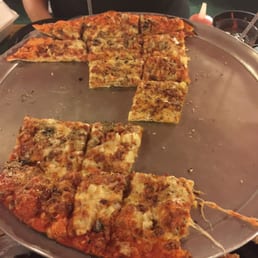 a pizza cut into eight pieces