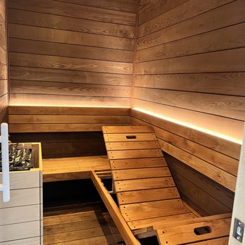 O C Premier Cabinetry - Bathroom conversion to Sauna. Custom Bench. Alder with Thermory Ash T&G - Carpenters Near Me O C Premier Cabinetry - Bathroom conversion to Sauna. Custom Bench. Alder with Thermory Ash T&G - Carpenters Near Me