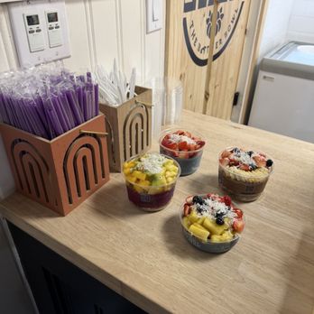 SoBoL - We got the spirulina-the two blue ones, pitaya-the dark pink one and chocolate cacao. - Acai Bowls Near Me - Winter Park, Florida SoBoL - We got the spirulina-the two blue ones, pitaya-the dark pink one and chocolate cacao. - Acai Bowls Near Me - Winter Park, Florida